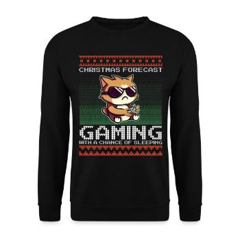 Funny Christmas Forecast Gaming Katze Ugly Xmas - Unisex Pullover - Schwarz - Vorne - Alina (178cm) & Michal (187cm)