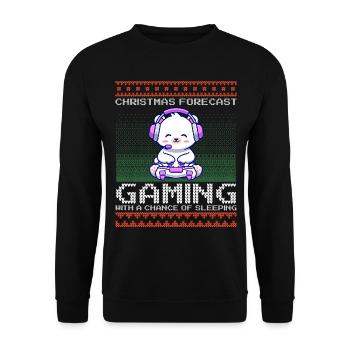 Funny Christmas Forecast Gaming Eisbär Ugly Xmas - Unisex Pullover - Schwarz - Vorne - Alina (178cm) & Michal (187cm)