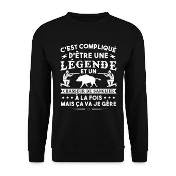 Une légende et un chasseur de sanglier Humour - Sweat-shirt Unisexe - noir - Devant - Alina (178cm) & Michal (187cm)
