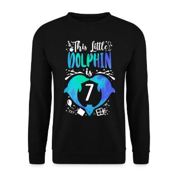 Dolphin 7th Birthday This Little - Unisex Sweatshirt - black - Front - Alina (178cm) & Michal (187cm)
