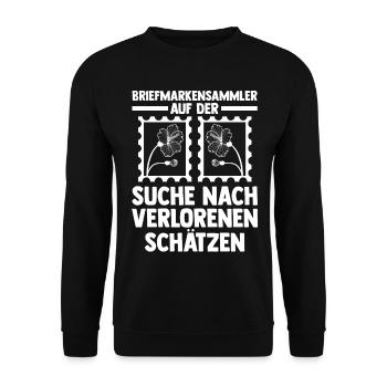 Philatelie Briefmarkensammlung Briefmarkensammler - Unisex Pullover - Schwarz - Vorne - Alina (178cm) & Michal (187cm)