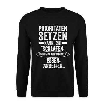 Philatelie Briefmarkensammlung Briefmarkensammler - Unisex Pullover - Schwarz - Vorne - Alina (178cm) & Michal (187cm)