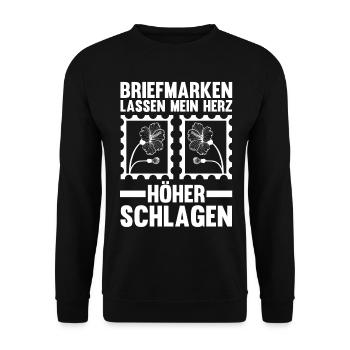 Philatelie Briefmarkensammlung Briefmarkensammler - Unisex Pullover - Schwarz - Vorne - Alina (178cm) & Michal (187cm)