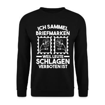 Philatelie Briefmarkensammlung Briefmarkensammler - Unisex Pullover - Schwarz - Vorne - Alina (178cm) & Michal (187cm)