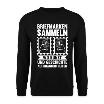 Philatelie Briefmarkensammlung Briefmarkensammler - Unisex Pullover - Schwarz - Vorne - Alina (178cm) & Michal (187cm)