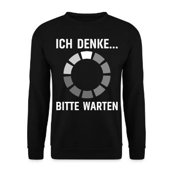 Lustiger Spruch ich denke bitte warten - Unisex Pullover - Schwarz - Vorne - Alina (178cm) & Michal (187cm)