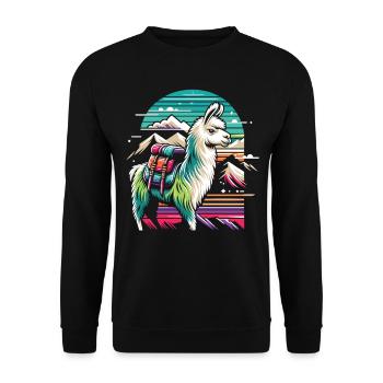 Abenteuer Lama: Wandern in den Bergen - Unisex Pullover - Schwarz - Vorne - Alina (178cm) & Michal (187cm)