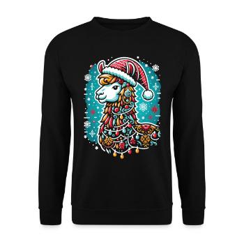 Festliches Lama: Weihnachtszauber - Unisex Pullover - Schwarz - Vorne - Alina (178cm) & Michal (187cm)