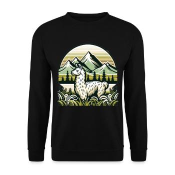 Mountaineer Lama : Aventure dans les hauteurs - Sweat-shirt Unisexe - noir - Devant - Alina (178cm) & Michal (187cm)