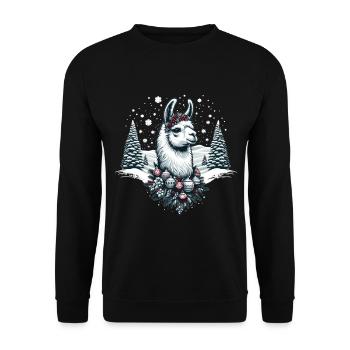 Winterwunder Lama: Schneeflocken Zauber - Unisex Pullover - Schwarz - Vorne - Alina (178cm) & Michal (187cm)
