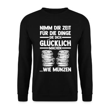 Numismatik Münzensammlung Münzensammler - Unisex Pullover - Schwarz - Vorne - Alina (178cm) & Michal (187cm)