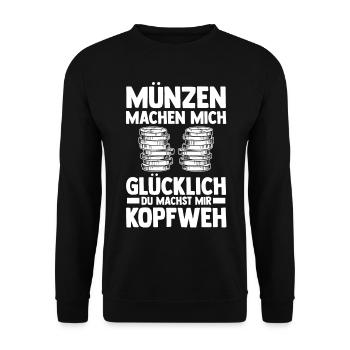 Numismatik Münzensammlung Münzensammler - Unisex Pullover - Schwarz - Vorne - Alina (178cm) & Michal (187cm)