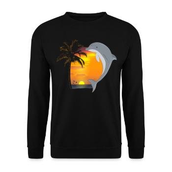 Dolphin Beach Palm Tree Sunset - Unisex Sweatshirt - black - Front - Alina (178cm) & Michal (187cm)