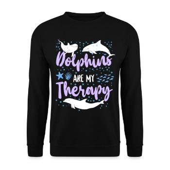Dolphin Dolphins Are My Therapy - Unisex Pullover - Schwarz - Vorne - Alina (178cm) & Michal (187cm)