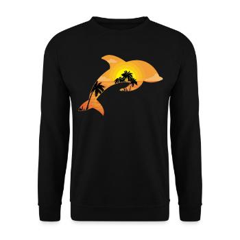 Dolphin Palm Tree Sunset - Unisex Pullover - Schwarz - Vorne - Alina (178cm) & Michal (187cm)