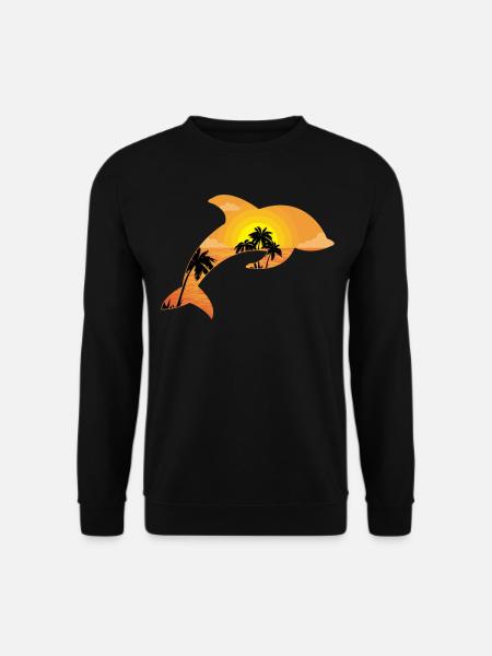Dolphin Palm Tree Sunset - Unisex Sweatshirt - black