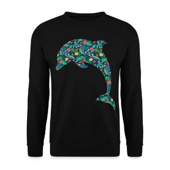 Dolphin Tropical Flower Floral - Unisex Sweatshirt - black - Front - Alina (178cm) & Michal (187cm)