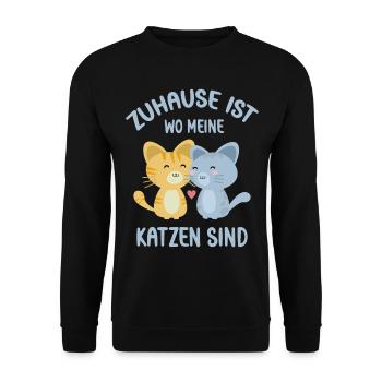 Zuhause ist wo meine zwei Katzen sind - Unisex Pullover - Schwarz - Vorne - Alina (178cm) & Michal (187cm)