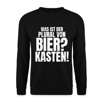 Plural von Bier? Kasten Lustiger Feierabend Spruch - Unisex Pullover - Schwarz - Vorne - Alina (178cm) & Michal (187cm)