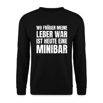 Leber und Minibar - Lustiger Feierabend Spruch - Unisex Pullover - Schwarz - Vorne - Alina (178cm) & Michal (187cm)