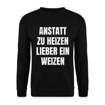 Heizen und Weizen - Lustiger Feierabend Spruch - Unisex Pullover - Schwarz - Vorne - Alina (178cm) & Michal (187cm)
