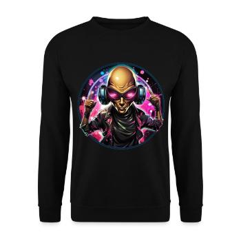 Alien hört Musik und tanzt dazu. - Unisex Pullover - Schwarz - Vorne - Alina (178cm) & Michal (187cm)