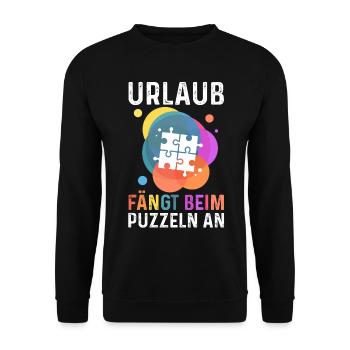 Puzzlefan Puzzler Puzzleteile Puzzle - Unisex Pullover - Schwarz - Vorne - Alina (178cm) & Michal (187cm)