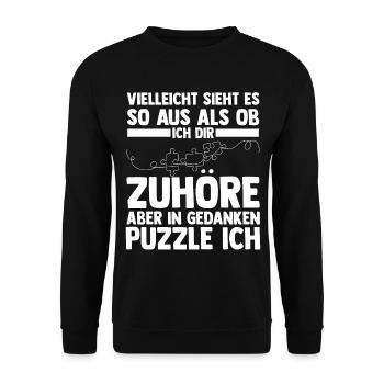 Puzzlefan Puzzler Puzzleteile Puzzle - Unisex Pullover - Schwarz - Vorne - Alina (178cm) & Michal (187cm)