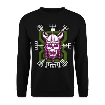 Totenkopf Wikinger-Logo, Wikinger-Design, Vegvisir - Unisex Pullover - Schwarz - Vorne - Alina (178cm) & Michal (187cm)