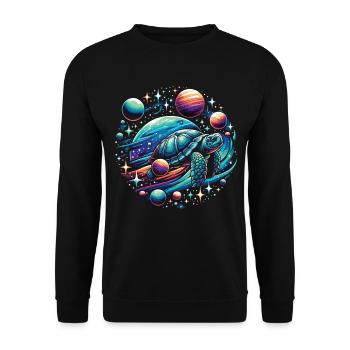 Astronomische Schildkröte: Planetenabenteuer - Unisex Pullover - Schwarz - Vorne - Alina (178cm) & Michal (187cm)