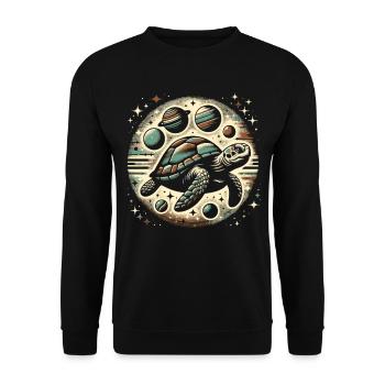 Galaktische Schildkröte: Universums Erkundung - Unisex Pullover - Schwarz - Vorne - Alina (178cm) & Michal (187cm)