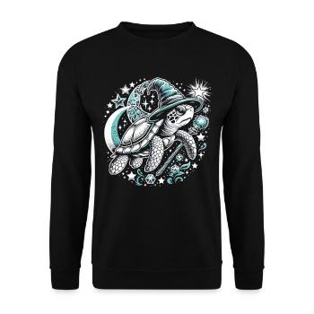 Mystische Schildkröte: Zauber der Nacht - Unisex Pullover - Schwarz - Vorne - Alina (178cm) & Michal (187cm)