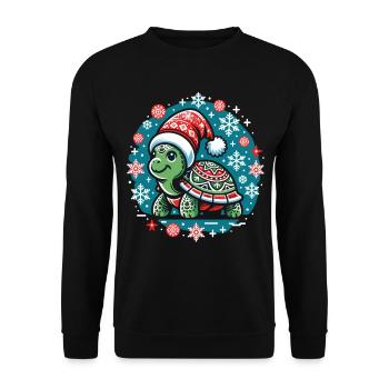 Schildkröte im Winterwunderland: Schneeflockentanz - Unisex Pullover - Schwarz - Vorne - Alina (178cm) & Michal (187cm)