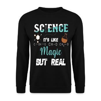 WISSENSCHAFT IST WIE MAGIE, ABER EIN ECHTER GEEK-W - Unisex Pullover - Schwarz - Vorne - Alina (178cm) & Michal (187cm)