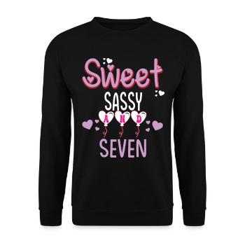Kinder Happy 7th Birthday Sweet Sassy und Seven Gi - Unisex Pullover - Schwarz - Vorne - Alina (178cm) & Michal (187cm)