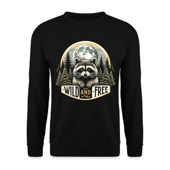 La liberté de la forêt : raton laveur sous la lune - Sweat-shirt Unisexe - noir - Devant - Alina (178cm) & Michal (187cm)