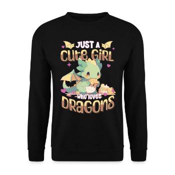 Just a cute Girl who loves Dragons - Kawaii Dragon - Unisex Sweatshirt - black - Front - Alina (178cm) & Michal (187cm)