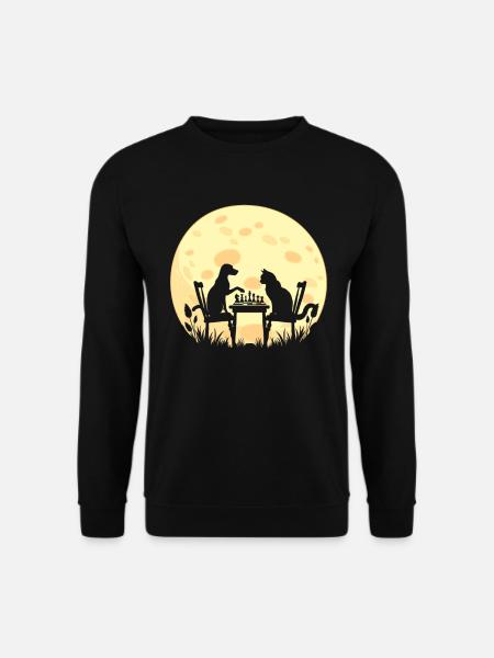 Schach Schachspieler Geschenke Katze Hund Mond - Unisex Pullover - Schwarz