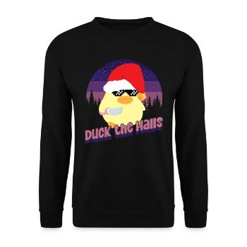 Duck the Halls - Ente mit Messer Duck with Knife - Unisex Sweatshirt - black - Front - Alina (178cm) & Michal (187cm)