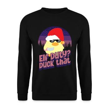 Duck Elf Duty - Ente mit Messer Duck with Knife - Unisex Sweatshirt - black - Front - Alina (178cm) & Michal (187cm)