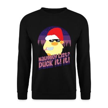 Duck Naughty List Ente mit Messer Duck with Knife - Unisex Sweatshirt - black - Front - Alina (178cm) & Michal (187cm)