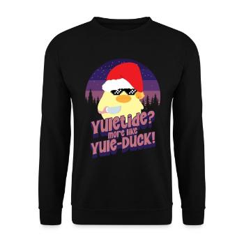 Yule-Duck - Ente mit Messer Duck with Knife - Unisex Pullover - Schwarz - Vorne - Alina (178cm) & Michal (187cm)
