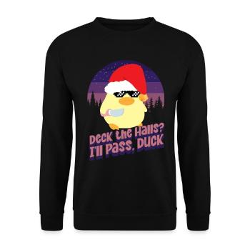 Deck the Halls - Ente mit Messer Duck with Knife - Unisex Sweatshirt - black - Front - Alina (178cm) & Michal (187cm)