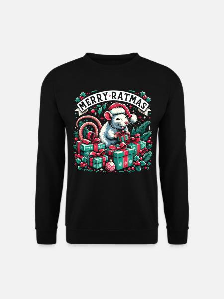 Ratte im Weihnachtsglanz: Festlicher Spaß - Unisex Pullover - Schwarz