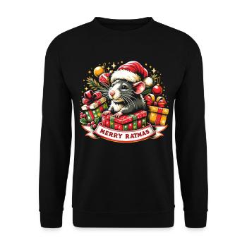 Merry Rat - Joyeux Noël - Sweat-shirt Unisexe - noir - Devant - Alina (178cm) & Michal (187cm)