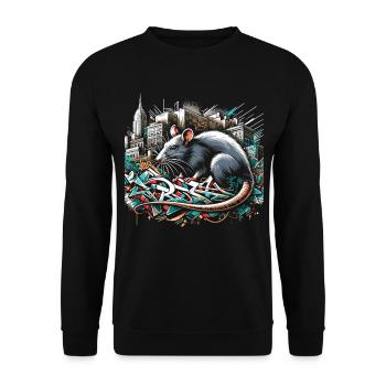 Urban Rat: Graffiti-Wand Meister - Unisex Pullover - Schwarz - Vorne - Alina (178cm) & Michal (187cm)