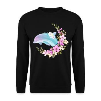 Dolphin Flower Floral - Unisex Sweatshirt - black - Front - Alina (178cm) & Michal (187cm)