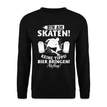 Bin am Skaten! Keine tipps! Bier bringen! - Skateb - Unisex Pullover - Schwarz - Vorne - Alina (178cm) & Michal (187cm)