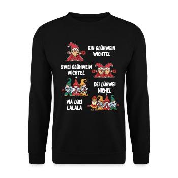 Glühwein Wichtel - Unisex Pullover - Schwarz - Vorne - Alina (178cm) & Michal (187cm)