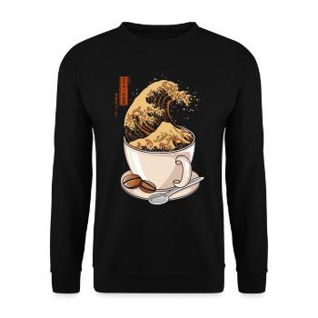 Kanagawa - Japanischer Cappuccino-Kaffee - Humor - Unisex Pullover - Schwarz - Vorne - Alina (178cm) & Michal (187cm)